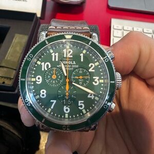 Shinola Argonite 5050 Watch with Brown and Green leather strap